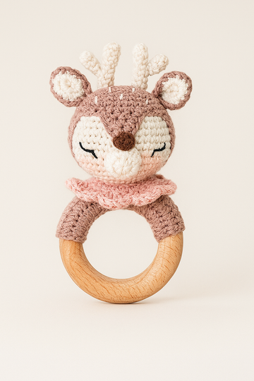 Frosty the Reindeer Wooden Baby Rattle