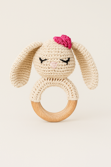 Poppy the Bunny Wooden Baby Rattle