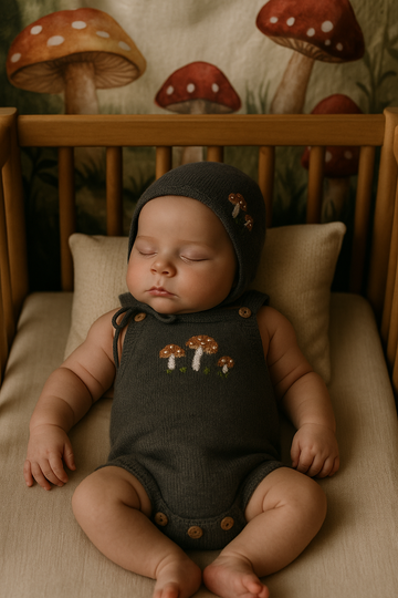 Aurata Mushroom Knitted Romper with Bonnet