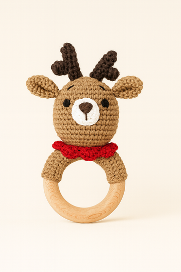 Dasher the Reindeer Wooden Baby Rattle