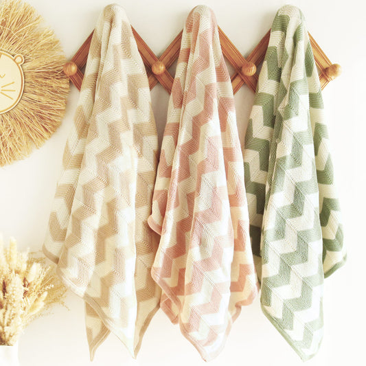 Chevron knitted blanket - Sage/Cream