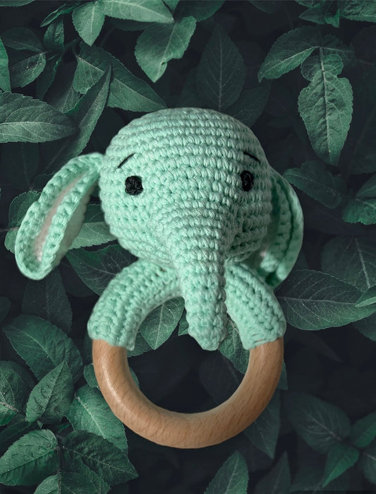 Millie the Elephant Wooden Baby Rattle