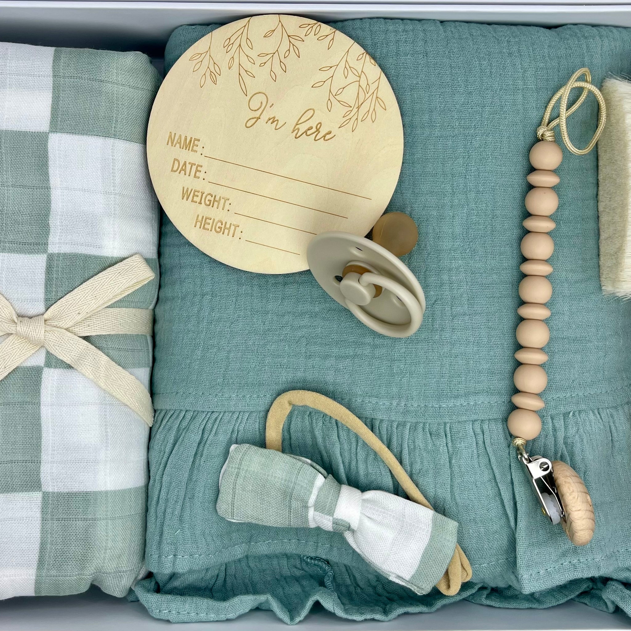 Sage Gingham Gift Box Set