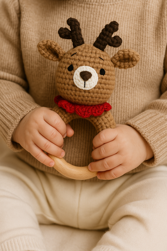 Dasher the Reindeer Wooden Baby Rattle