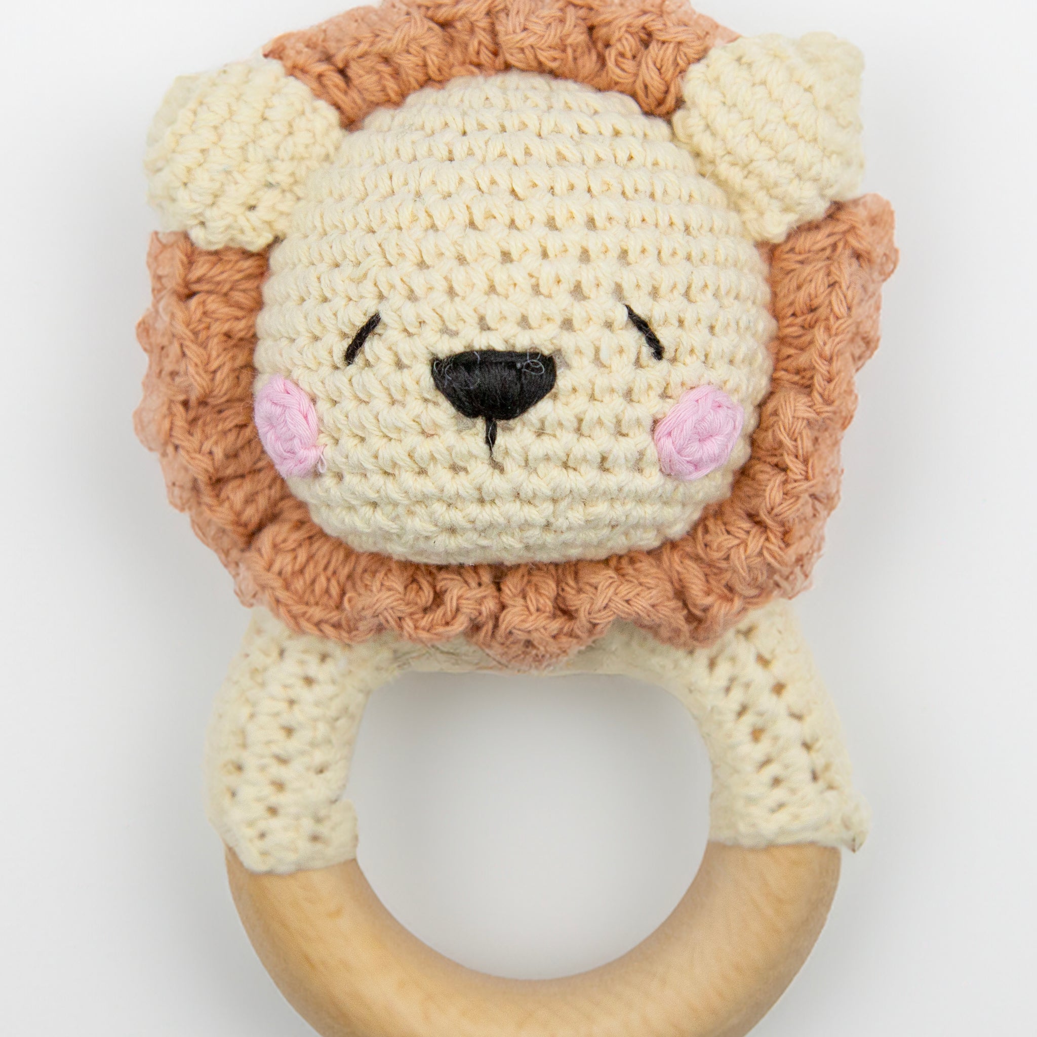 Ollie the lion wooden baby rattle