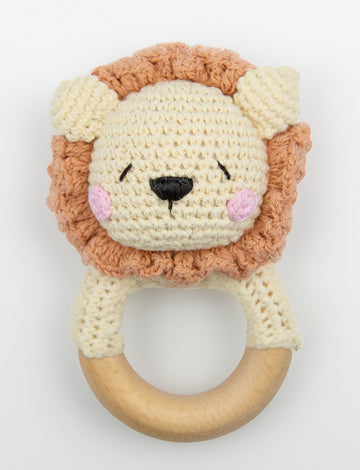 Ollie the lion wooden baby rattle