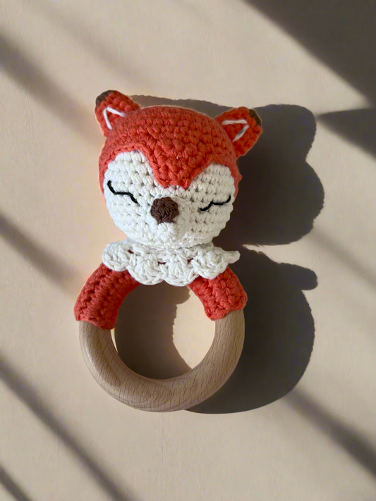 Ginger Fox wooden baby rattle