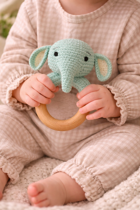 Millie the Elephant Wooden Baby Rattle