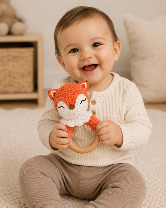 Willow the Fox wooden baby rattle