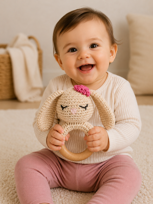 Poppy the Bunny Wooden Baby Rattle