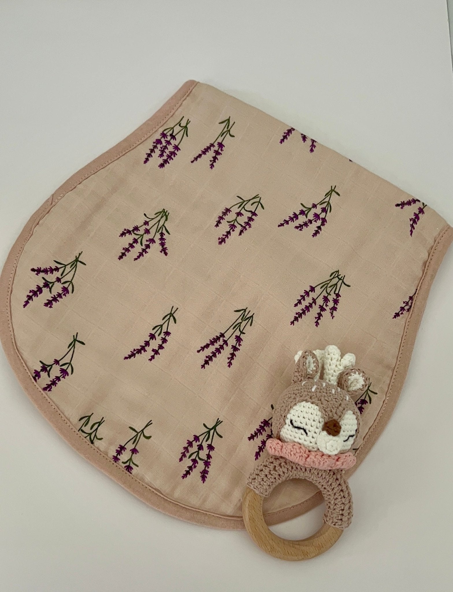 Lavender Melody Muslin Baby Burp Cloth - Tiny Yarns