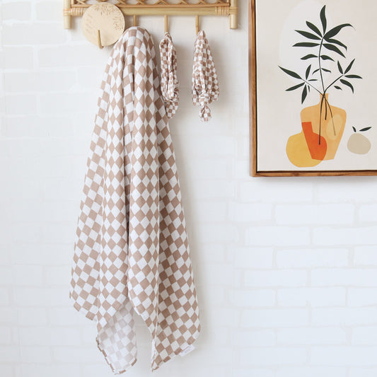 Toffee gingham Swaddle - Tiny Yarns